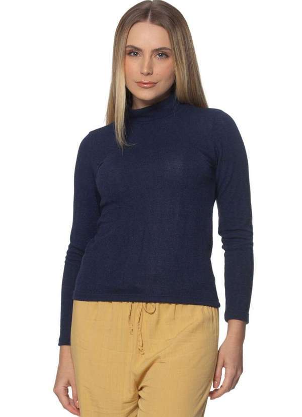 Zipituka - Blusa Basica Gola Alta Manga Longa Lanzinha Azul Azul