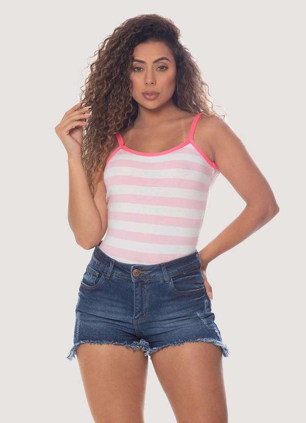 Daniela Cristina - Body Listrado Alcas Rosa Fluor Daniela Cristina 250dc10012 Rosa Rosa