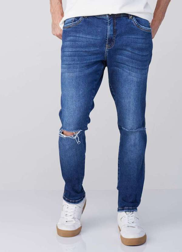 Osmoze - Calca Jeans Masculina com Rasgos Osmoze Skinny 5001100045 Azul Azul