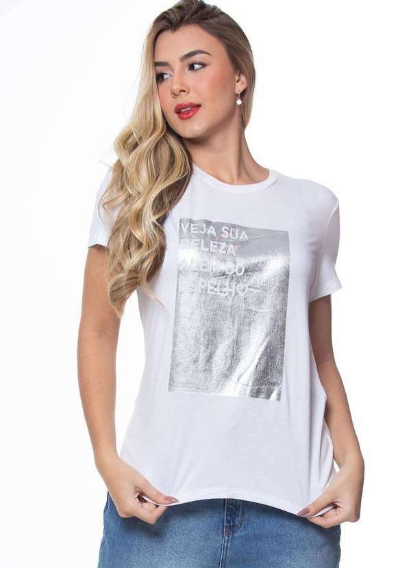 Daniela Cristina - T-Shirt Feminina Skinny Gola U Daniela Cristina 602dc10434 Branco Branco