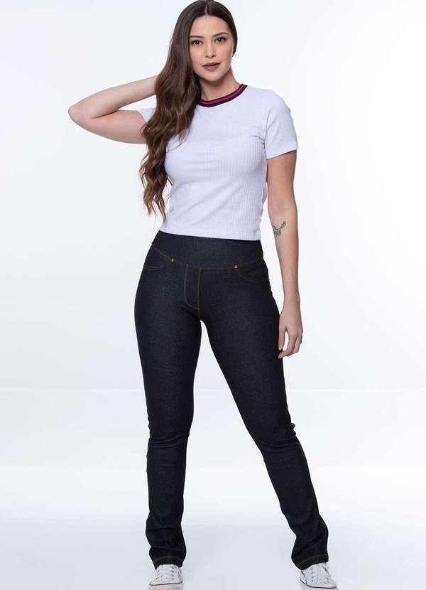 Via Sucesso - Calca Cotton Boca Larga com Bolso Via Sucesso 2406 Preto Preto