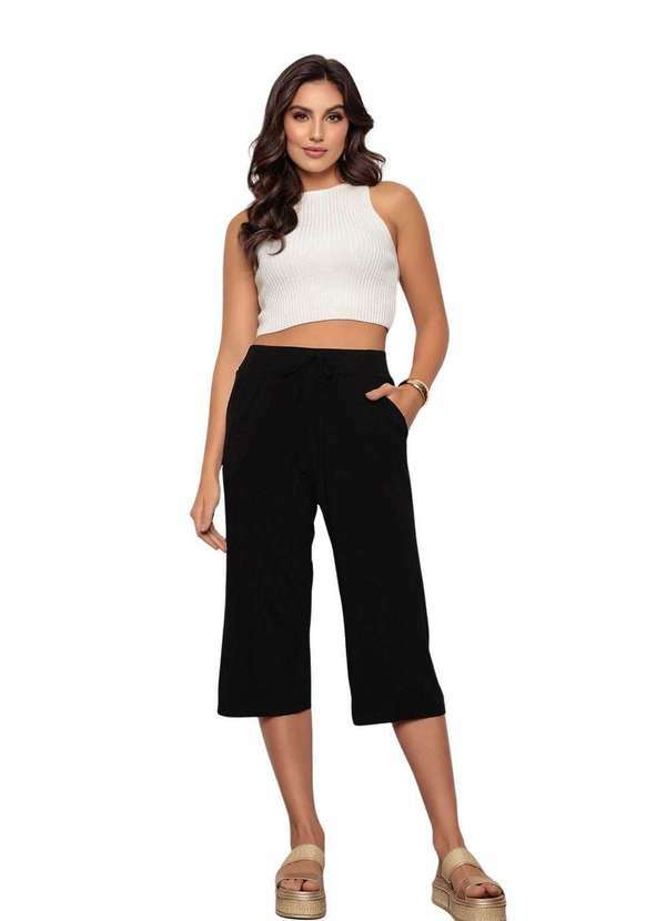 Zipituka - Calca Feminina Pantacourt com Bolsos Preto Preto