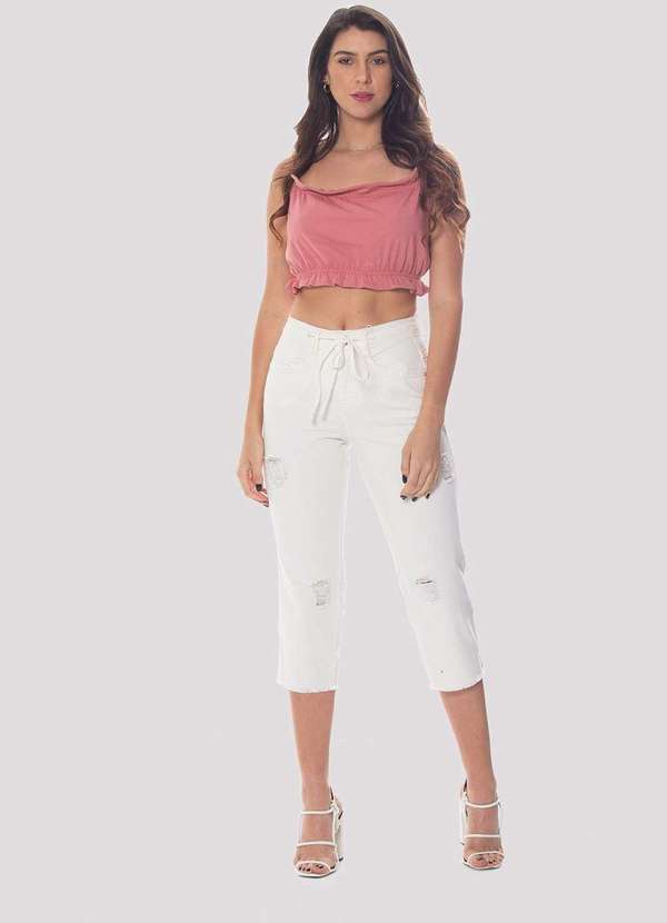 Osmoze - Calca Jeans Cropped Slim Rasgos Branco Branco