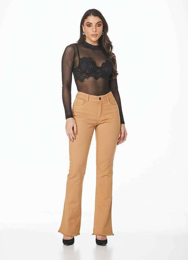Linda Z - Calca Jeans Feminina Mid Rise Boot Cut Linda Z 201623136 Marrom Marrom