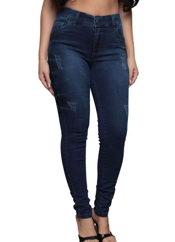 We Happy - Calca Jeans Feminina Skinny com Puidos Azul Azul