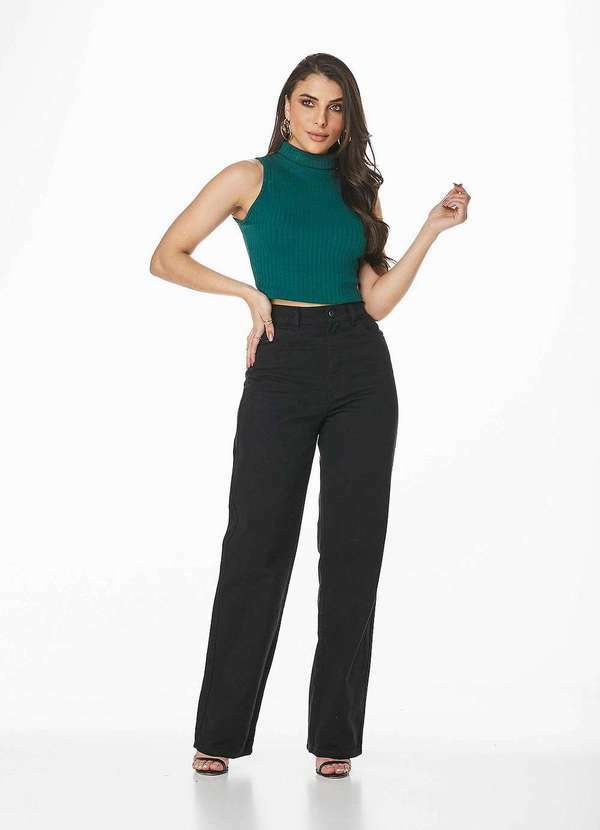 Linda Z - Calca Jeans Feminina Wid Leg Linda Z 201623156 Preto Preto
