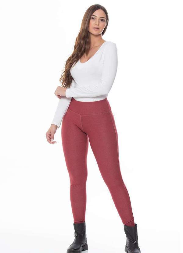 Via Sucesso - Calca Legging com Bolso Via Sucesso 2420 Bordo Roxo