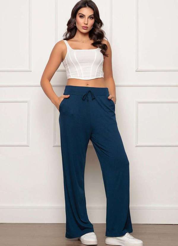 Zipituka - Calca Pantalona de Viscolycra com Bolsos Azul Azul