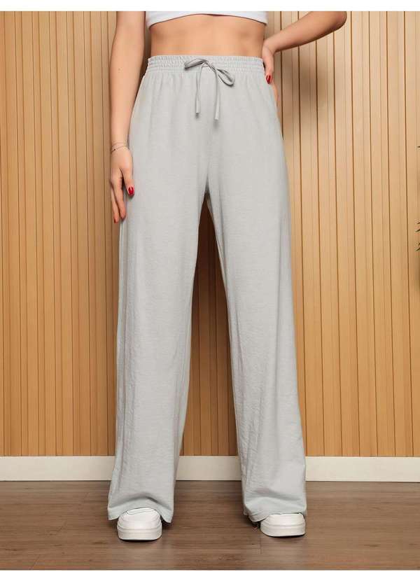 We Happy - Calca Pantalona Feminina Wide Leg em Lanzinha Cinza Cinza