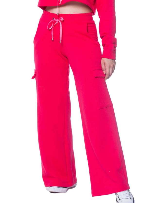 We Happy - Calca Pantalona Moletom Feminina Bolso Cargo Rosa Rosa