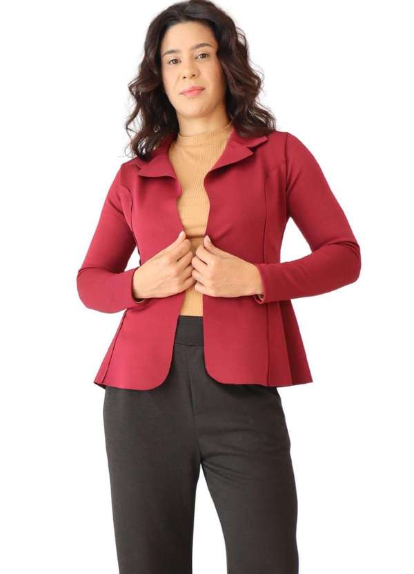 Zipituka - Blazer Social Moderno Neoprene Vinho Vermelho