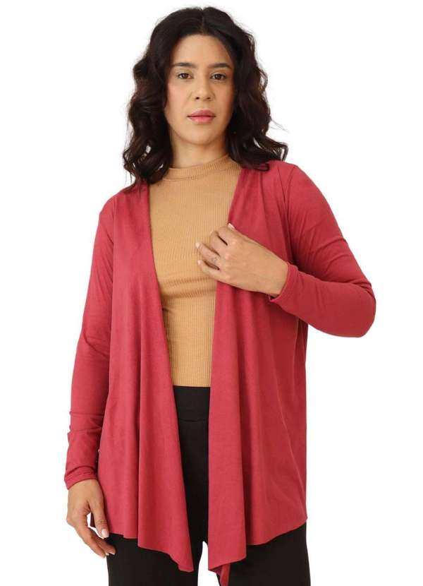 Zipituka - Cardigan Lisa Alongada em Suede 923 Vermelha Vermelho