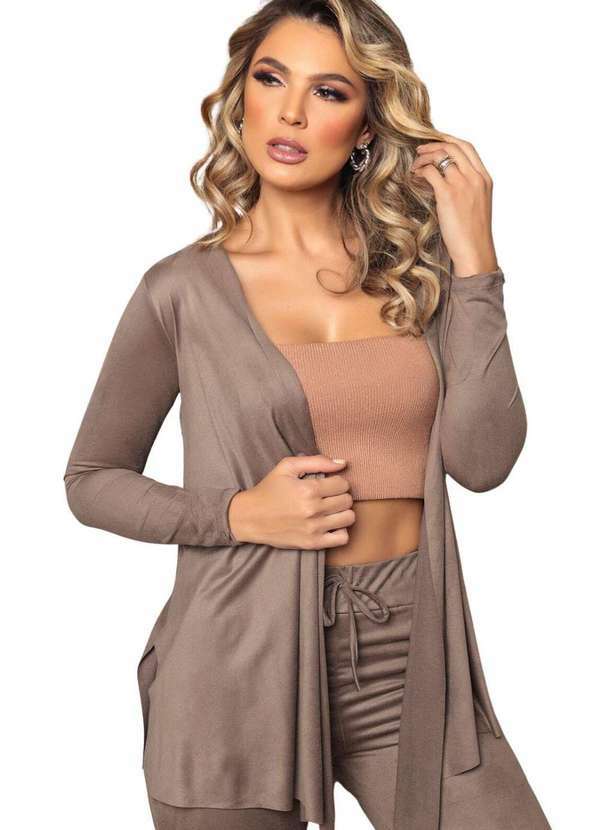 Zipituka - Cardigan Suede Alongado Zipituka 923 Cinza Cinza