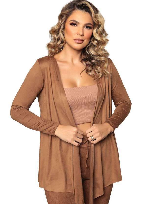 Cardigan Suede Alongado Zipituka 923 Marrom Claro Marrom Cardigan Suede Alongado Zipituka 923 Marrom Claro Marrom