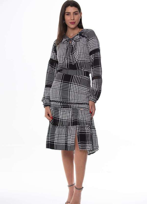 Hadaza - Conjunto Camisa e Saia Midi Babado Hadaza 46854 Preto Preto