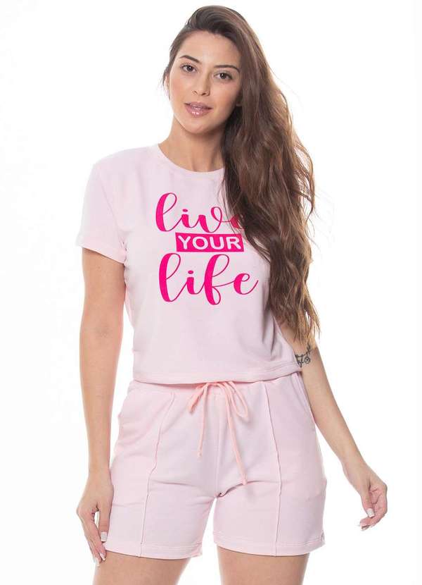 Via Sucesso - Conjunto Short e Cropped Moletom Live Via Sucesso 7004 Rosa Rosa