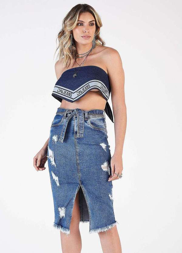 Denuncia - Saia Jeans Denuncia Mid Destroyed 217322397 Azul Azul 1