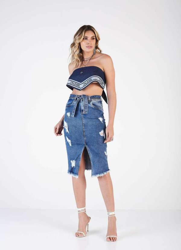 Denuncia - Saia Jeans Denuncia Mid Destroyed 217322397 Azul Azul 2