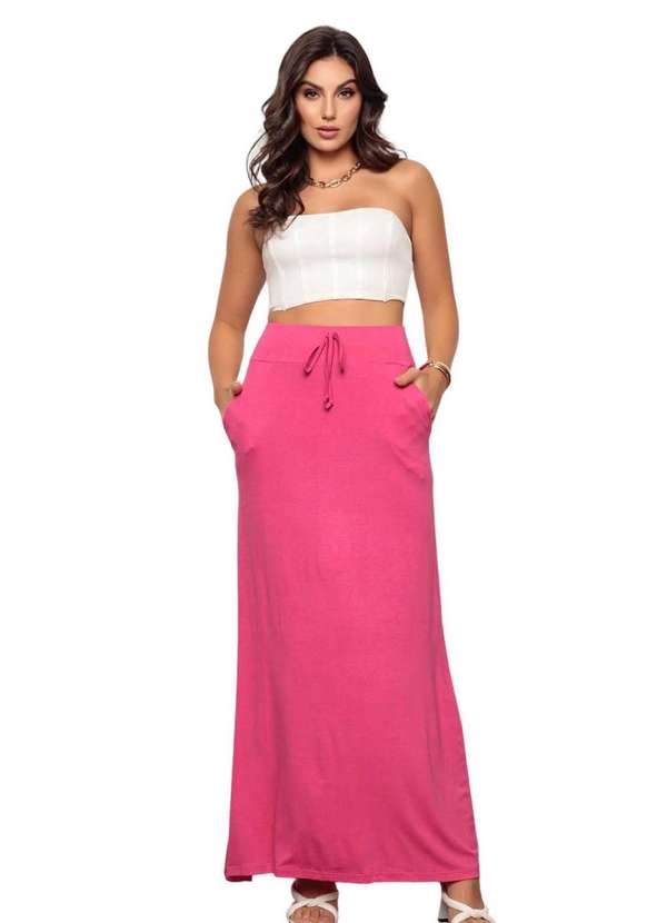 Zipituka - Saia Longa de Viscolycra com Bolsos Rosa Rosa