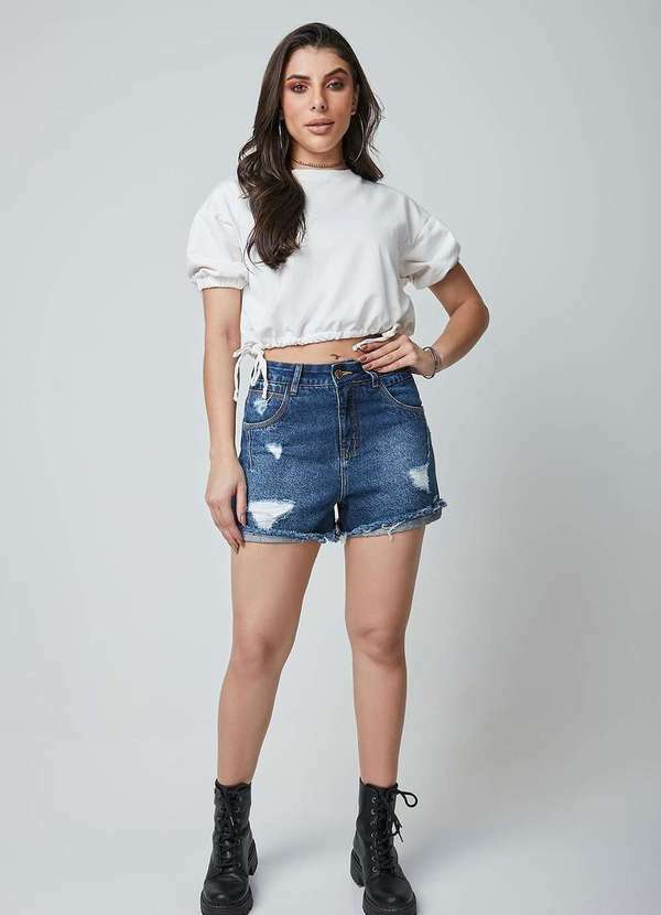 Linda Z - Shorts Jeans Feminino Mid Drop Linda Z 204621253 Azul Azul