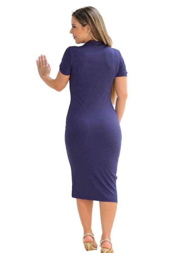 Zipituka - Vestido Canelado Midi Manga 971 Marinho Azul 6