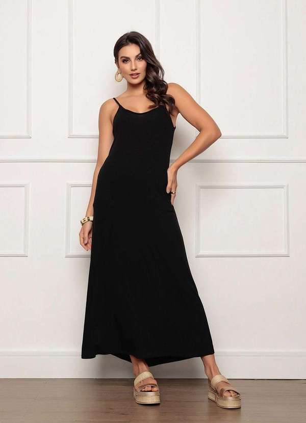 Zipituka - Vestido Longo de Alcinha com Bolsos Preto Preto