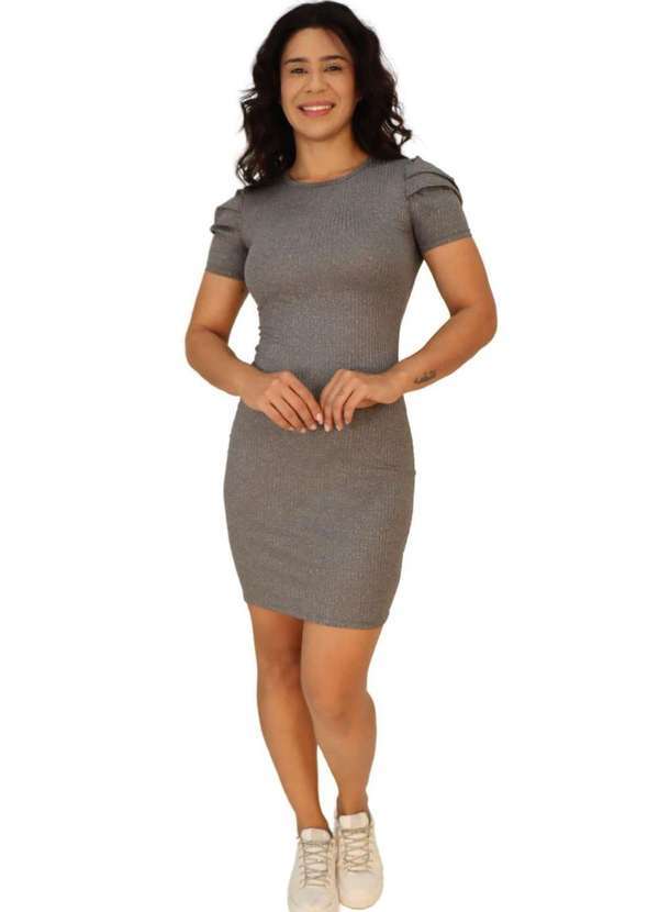 Zipituka - Vestido Malha Canelado Manga Princesa 54 Cinza Cinza