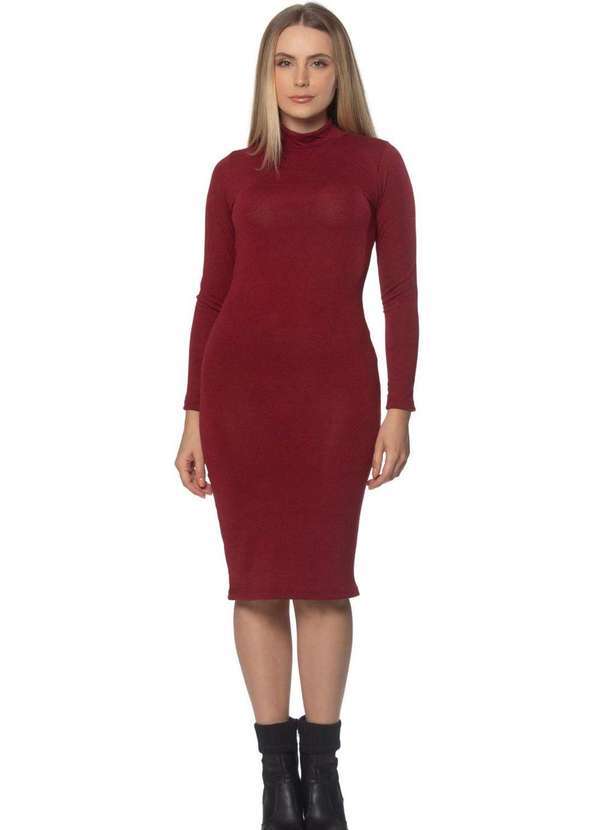 Zipituka - Vestido Midi Lanzinha Gola Alta Manga Longa Vermelho Vermelho