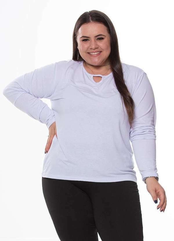 Zipituka - Blusa Feminina Plus Size Manga Longa Zipituka 1002 Branco Branco