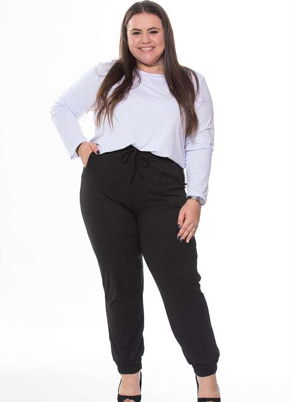 Zipituka Calca Feminina Plus Size Jogger Suede Zipituka 963 Preto Preto