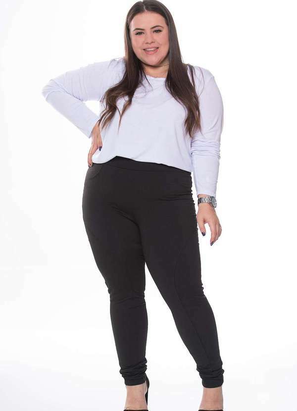 Zipituka - Calça Legging Montaria Plus Size Detalhe Cirrê Preto Preto