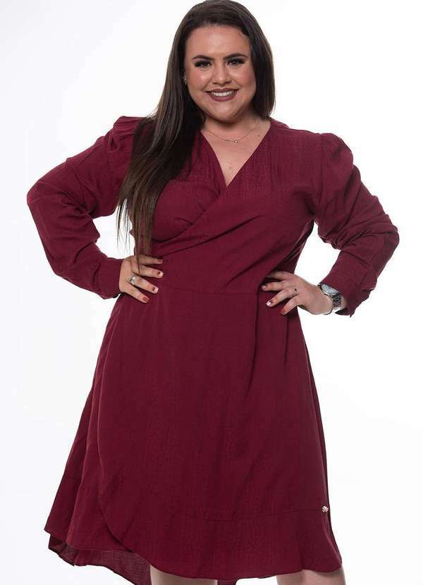 Hadaza - Vestido Midi Transpassado Hadaza 50979 Vermelho Roxo