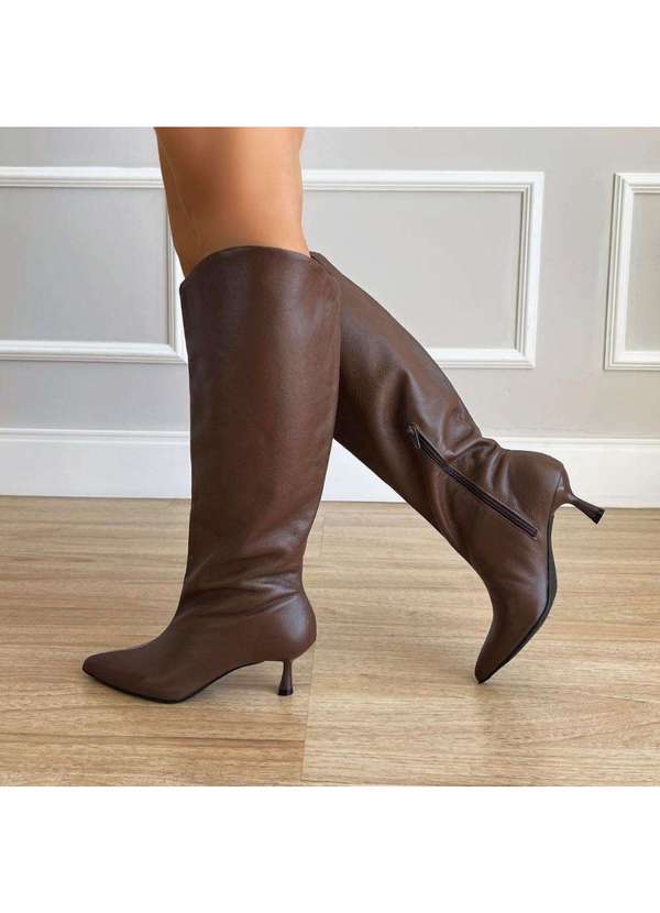 Damannu Shoes - Bota de Couro Salto Taça Emily Marrom Marrom 5