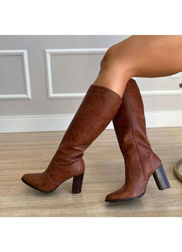 Damannu Shoes - Bota Lauren Salto Bloco Caramelo Caramelo