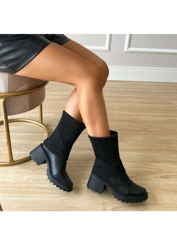 Damannu Shoes - Bota Meia Betina Preto Preto
