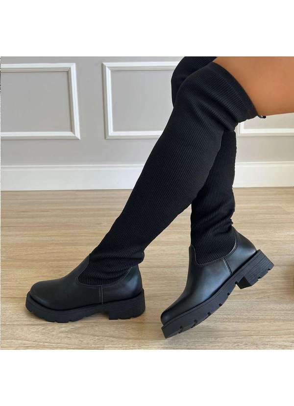 Damannu Shoes Bota Meia Over The Knee Darlene Preto Preto