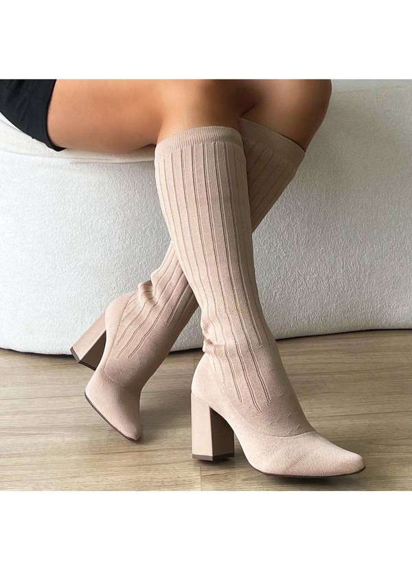 Damannu Shoes - Bota Meia Salto Bloco Josy Nude Nude 2