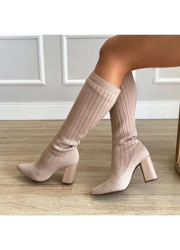 Damannu Shoes - Bota Meia Salto Bloco Josy Nude Nude 5