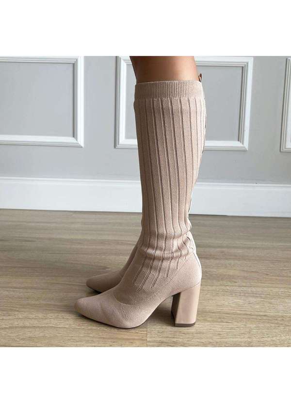 Damannu Shoes - Bota Meia Salto Bloco Josy Nude Nude 6