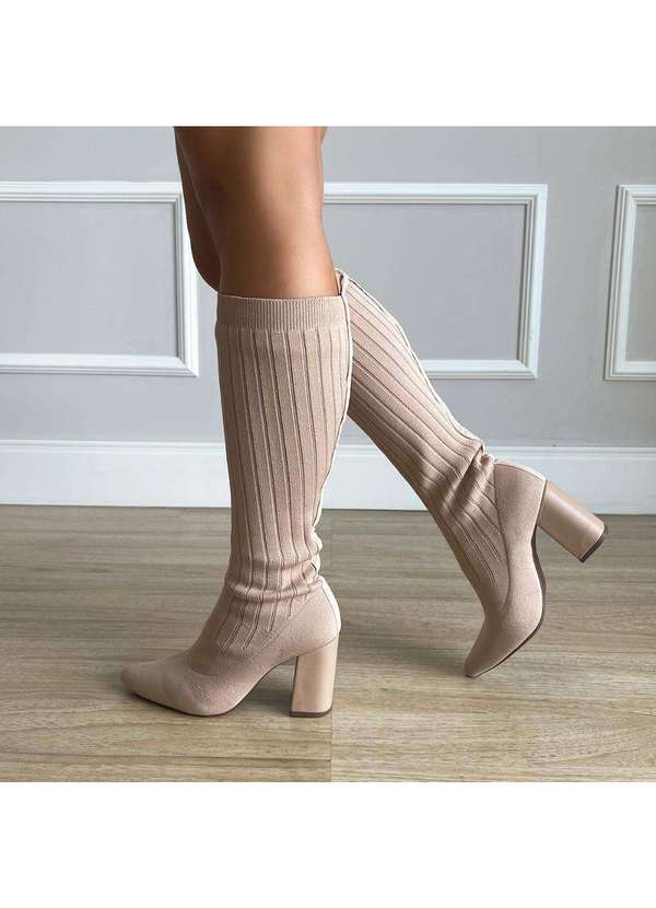 Damannu Shoes - Bota Meia Salto Bloco Josy Nude Nude 7