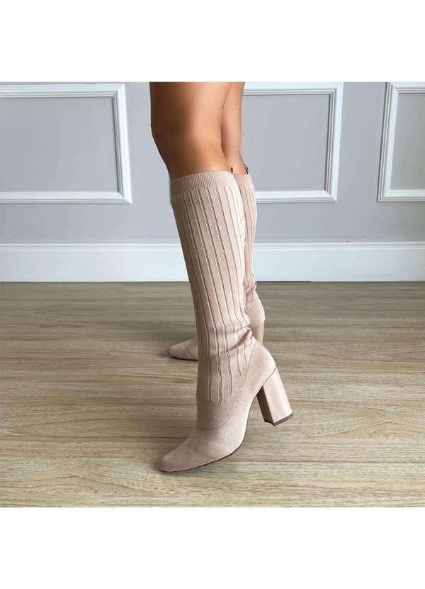 Damannu Shoes - Bota Meia Salto Bloco Josy Nude Nude 8
