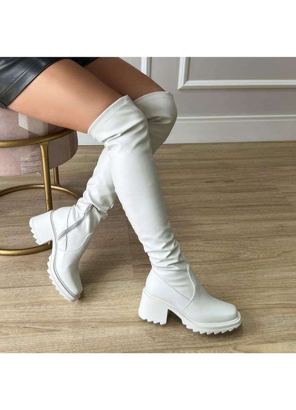 Damannu Shoes - Bota Over The Knee Adele Off White Off White