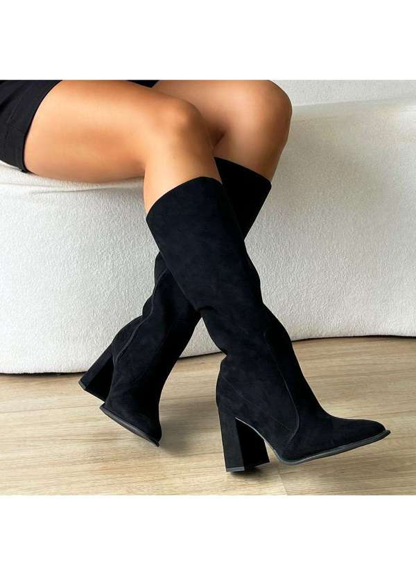 Damannu Shoes - Bota Salto Bloco Carol Suede Preto Preto 2