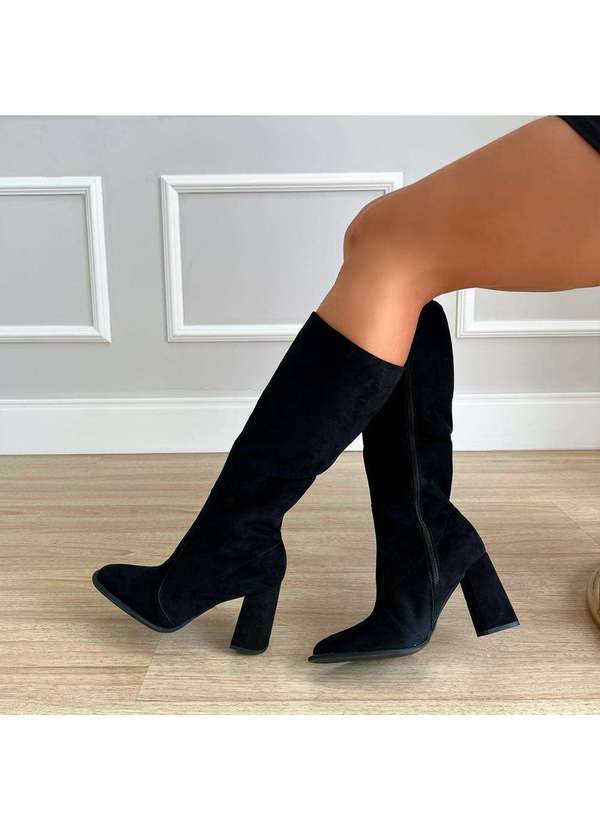 Damannu Shoes - Bota Salto Bloco Carol Suede Preto Preto 5