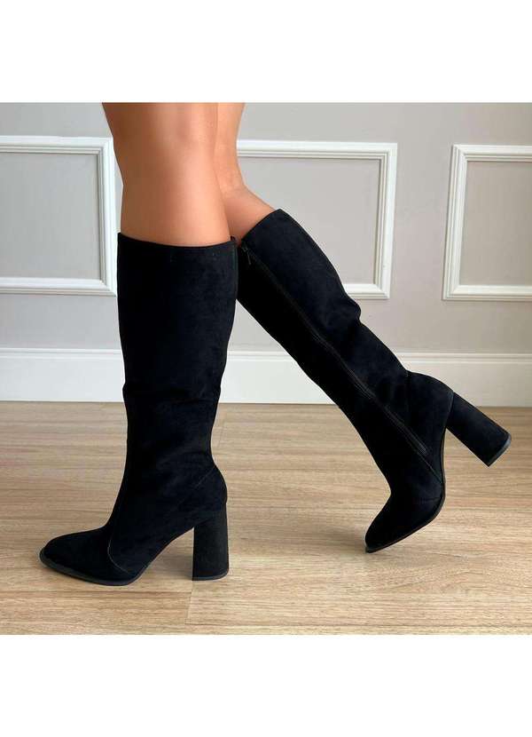 Damannu Shoes - Bota Salto Bloco Carol Suede Preto Preto 6