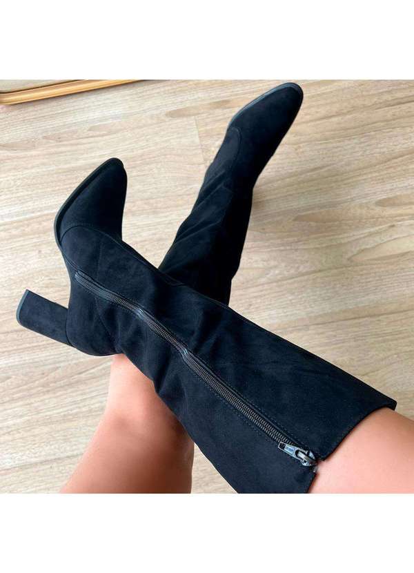 Damannu Shoes - Bota Salto Bloco Carol Suede Preto Preto 7