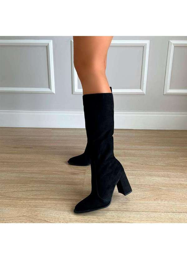 Damannu Shoes - Bota Salto Bloco Carol Suede Preto Preto 8