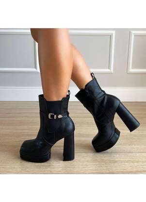 Cano Médio Botas Femininas Cano Curto Com CadarÃ§o Bota Preta Com