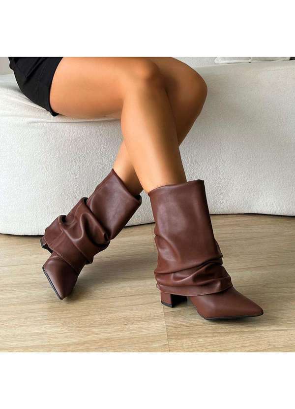 Damannu Shoes - Bota Slouchy Salto Bloco Luma Marrom Marrom 2