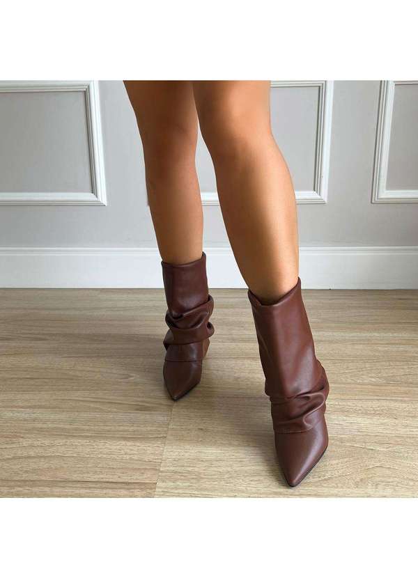 Damannu Shoes - Bota Slouchy Salto Bloco Luma Marrom Marrom 4